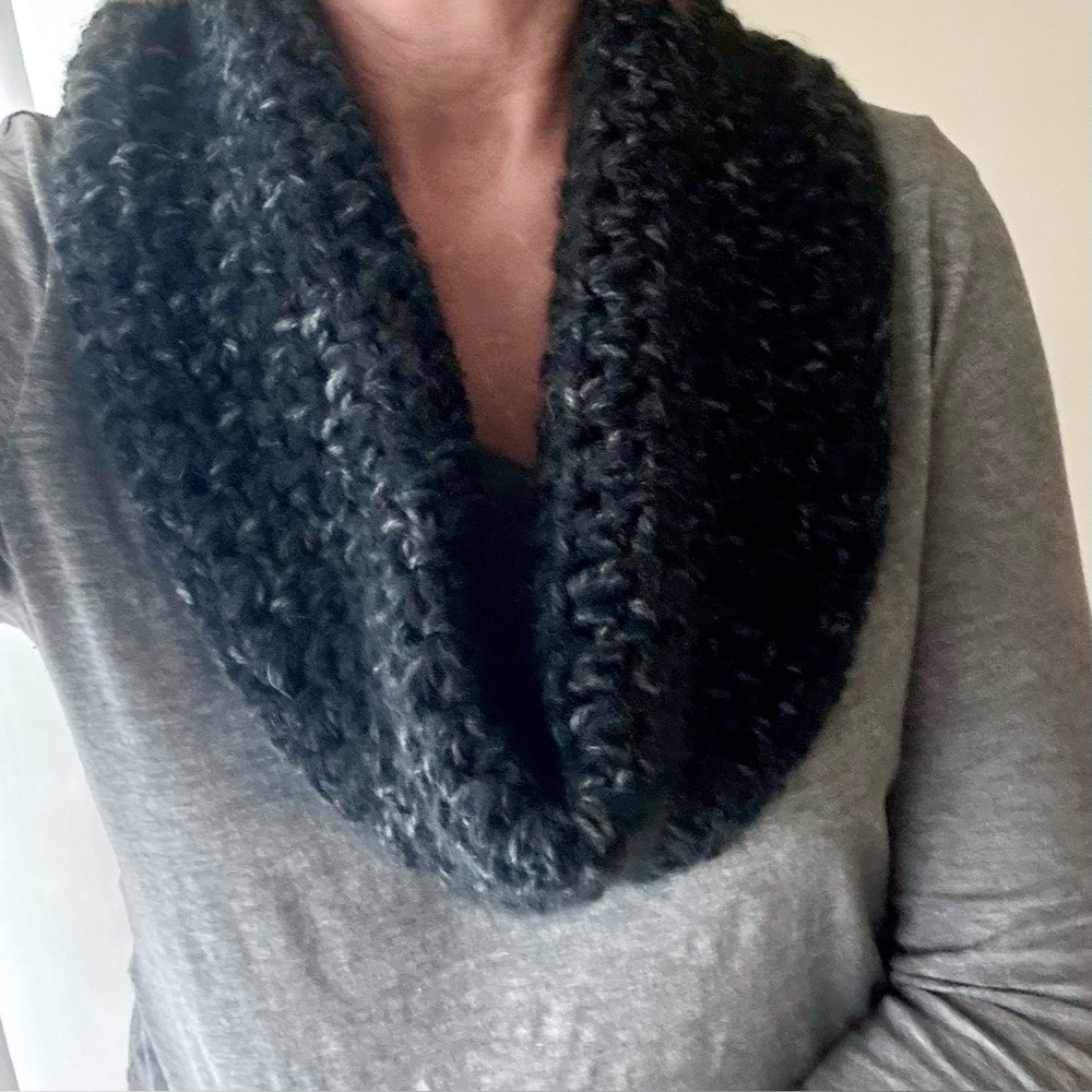 Handmade Crochet Infinity Scarf Thick Charcoal Gray